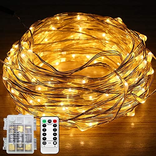 YSDRoyal 1 Pack 100 Led String Lights Fariy Lights Battery Operated Waterproof Fairy String Lights with Remote Control Timer 8 Modes 33ft Copper Wire Christmas Lights Christmas Decor Warm White