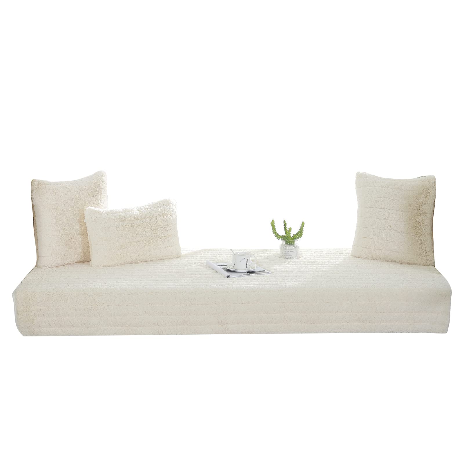 VanderHOME Padded and Thickened Soft and Fluffy Windowsill Seat Cushion Indoor Decoration Non-slip Bench/Tatami/Bedroom Living Room Windowsill Cushion 70 * 150cm-Beige-seat cover(1 PC)