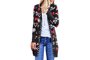 HYAERGF Christmas Lightweight Cardigan Sweater Womens Funny Ugly Xmas Tree Red Plaid Graphic Cardigans Open Front Coats Tops