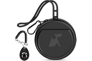 BARKIE Small Silicone Dog Treat Pouch with Pet Training Clicker, Durable Metal Zipper, Integrated Strap, Mini Portable Size, Easy to Clean, Odorless, Travel Walking Bag for Leash (Black)