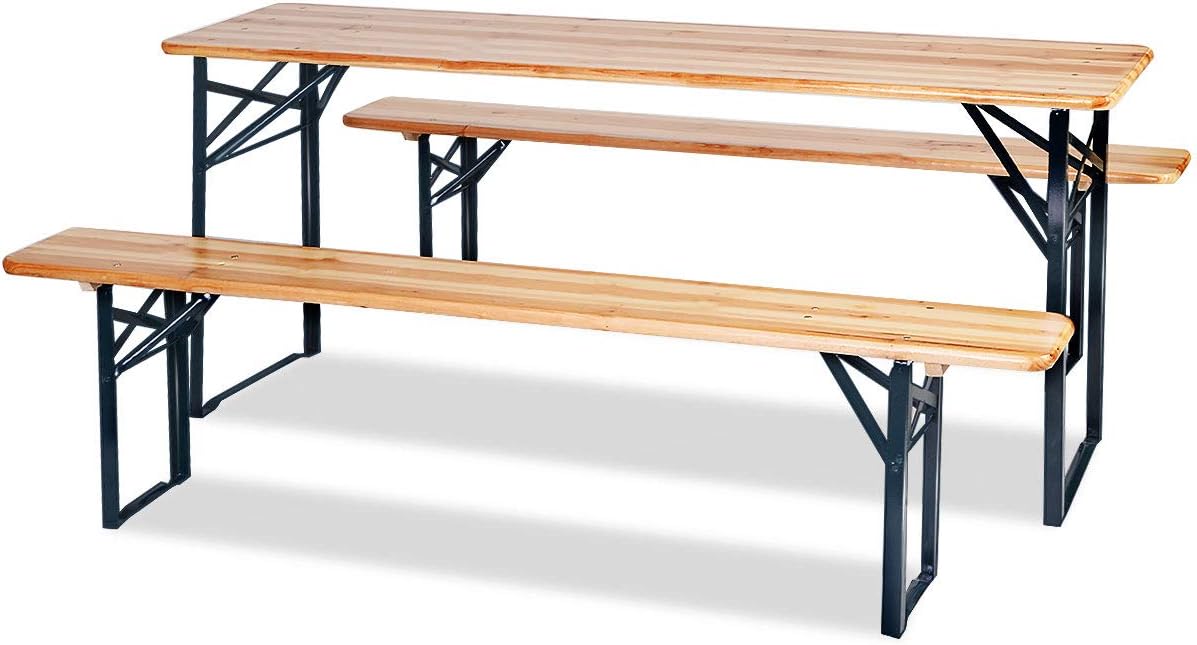 Giantex 70” 3-Piece Portable Folding Picnic Beer Table with Seating Set Wooden Top Picnic Table for Patio Outdoor Activities Garden Use, 30” Table Height: Kitchen & Dining