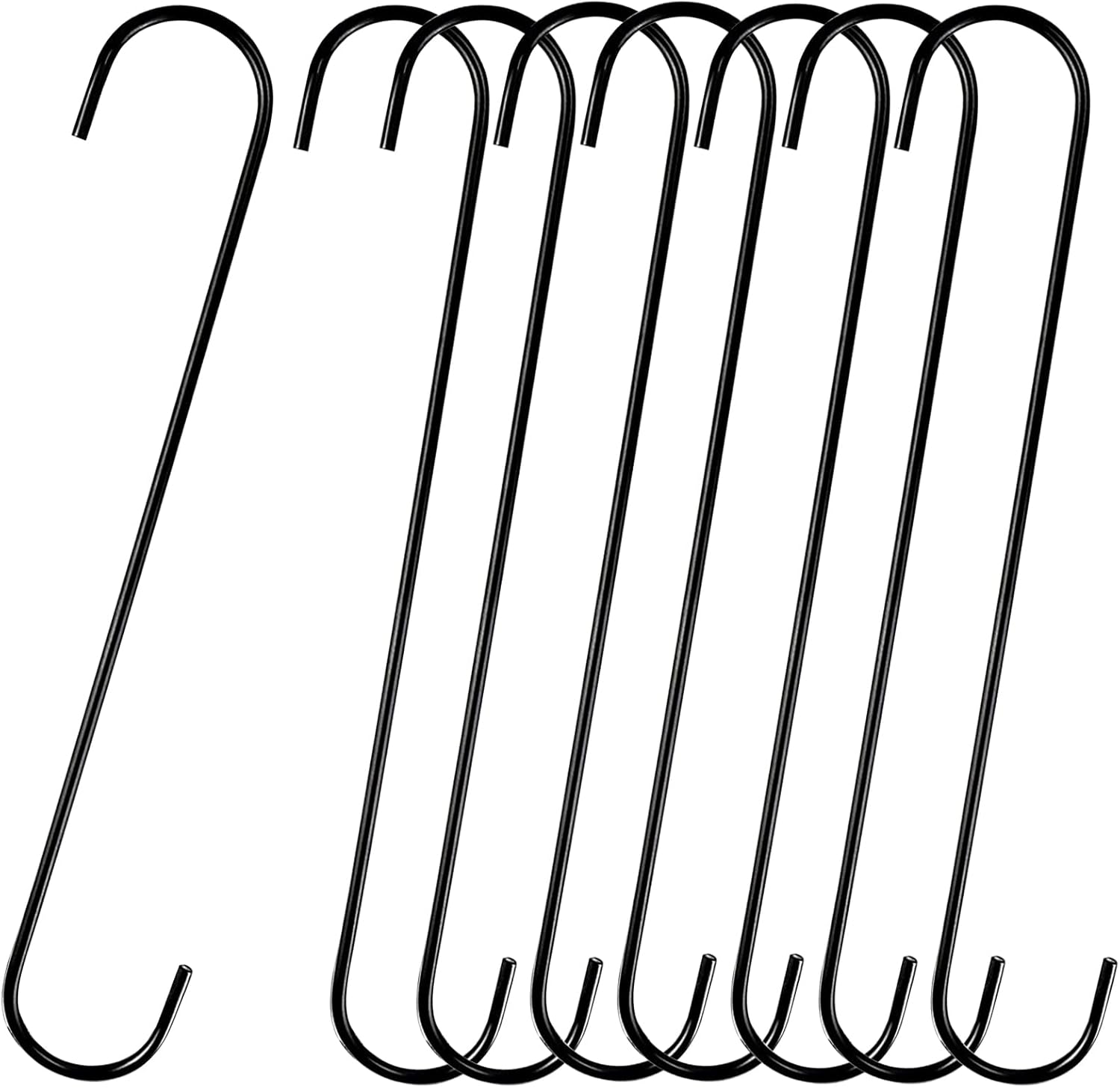 Outdoor Hanging Brackets - 8 Pack S Hooks Heavy Duty 12 Inch Large S Shape Hooks for Hanging Plant Pots and Pans Steel Metal Hanger Hooks Black Long S-Hooks for Hanging Clothes, Plants, bird feeders, Garden Indoor Outdoor