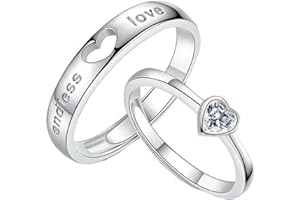 Crymystal 925 Silver Couple Rings Set Adjustable Matching Rings Love Token Open Rings L Love You Wedding Relationship Rings Engagement Rings