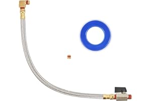 KBROTECH Extended Tank Drain Valve Assembly Kit Flexible Braided Steel Tube 15 inch 1/4 Inch NPT Pipe Fitting for Air Compressor