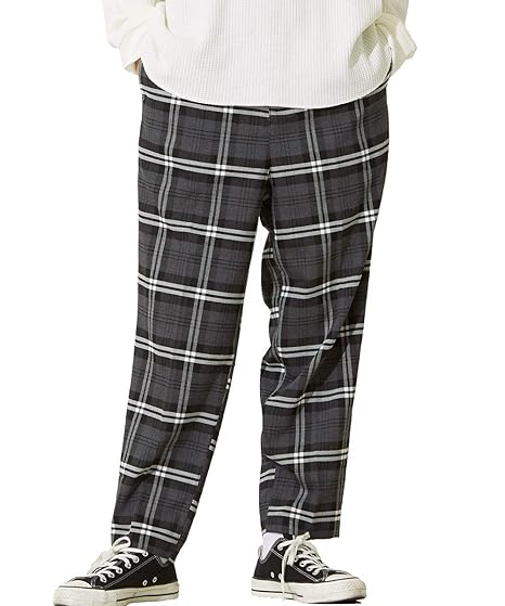 Amazon チェック ワイド パンツ メンズ レディース チェック柄