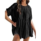 Tankaneo Womens Summer Babydoll Tops Casual Loose Fit Peplum Oversized Tunic Shirts