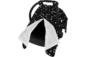 9CH Car Seat Covers for Babies, Peekaboo Opening Minky Car Seat Cover for Baby Mom Nursing Breastfeeding Covers, Winter Minky Baby Carrier Cover for Girls Boys (Black Star)