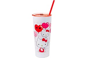 Silver Buffalo Hello Kitty Heart Balloons Double Walled Stainless Steel Tumbler with Straw, 22 Ounces