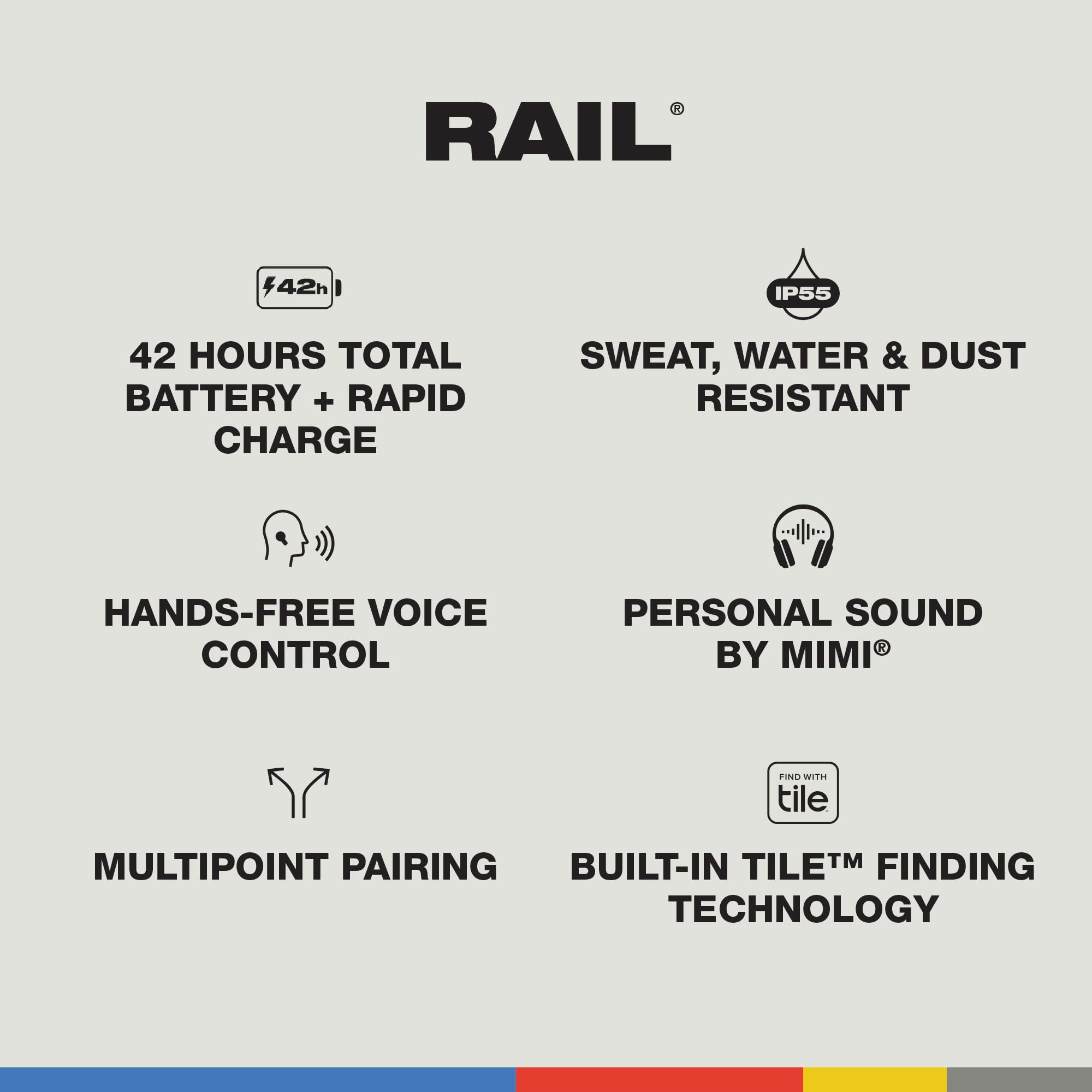 Skullcandy Rail Wireless Earbuds, Bluetooth Headphones, Noise Isolating Fit, Up to 42 Hours Battery, IP55 Sweat and Water Resistant, Microphone for iPhone Android - Bone