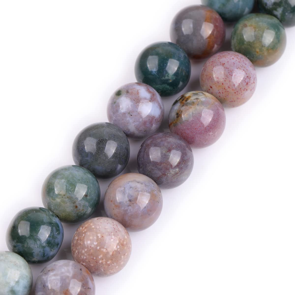 GEM-Inside 14mm Indian Agate Round Gemstone Semi Precious Loose Beads for Jewellery Making 15''