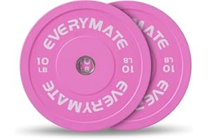 EVERYMATE Pink Weight Plates 10LB 15LB 25LB 35LB 45LB Olympic Bumper Plates Grip Weight Plates for Strength Training & Crossfit Steel Inserts Weight Plates Fit 2" Barbells Virgin Rubber Weights
