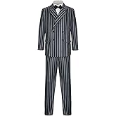 Mens Costume 1920s Gangster Suit Striped Blazer Pants Shirt Tie Outfit Halloween Cosplay Party Uniform