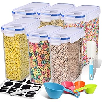 Cereal Container, EAGMAK Airtight Dry Food Storage Containers, BPA Free Large Kitchen Pantry Storage Container for Flour, Snacks, Nuts & More (Blue, Set of 6)