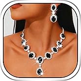 Sixexey Rhinestone Jewelry Set Black and Silver Jewelry Sparkly Wedding Prom Necklace Jewelry for Women