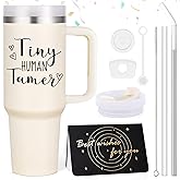 LiqCool Daycare Teacher Gifts, 40 Oz Great Tiny Human Tamer Tumbler, Daycare Provider Gifts for Teacher Appreciation End of Year on Christmas Birthday(Cream)