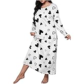 TANGNADE Plus Size Womens Night Gowns for Sleeping Long Sleeve Sleepshirts Loose Comfy Pajama Dress Nightgown