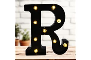 HIRBISNIS Led Marquee Letters, Black Light Up Letters, Small Led Letter Lights, Battery Powered Lighted Letter for Party, Table, Birthday Decor (R)