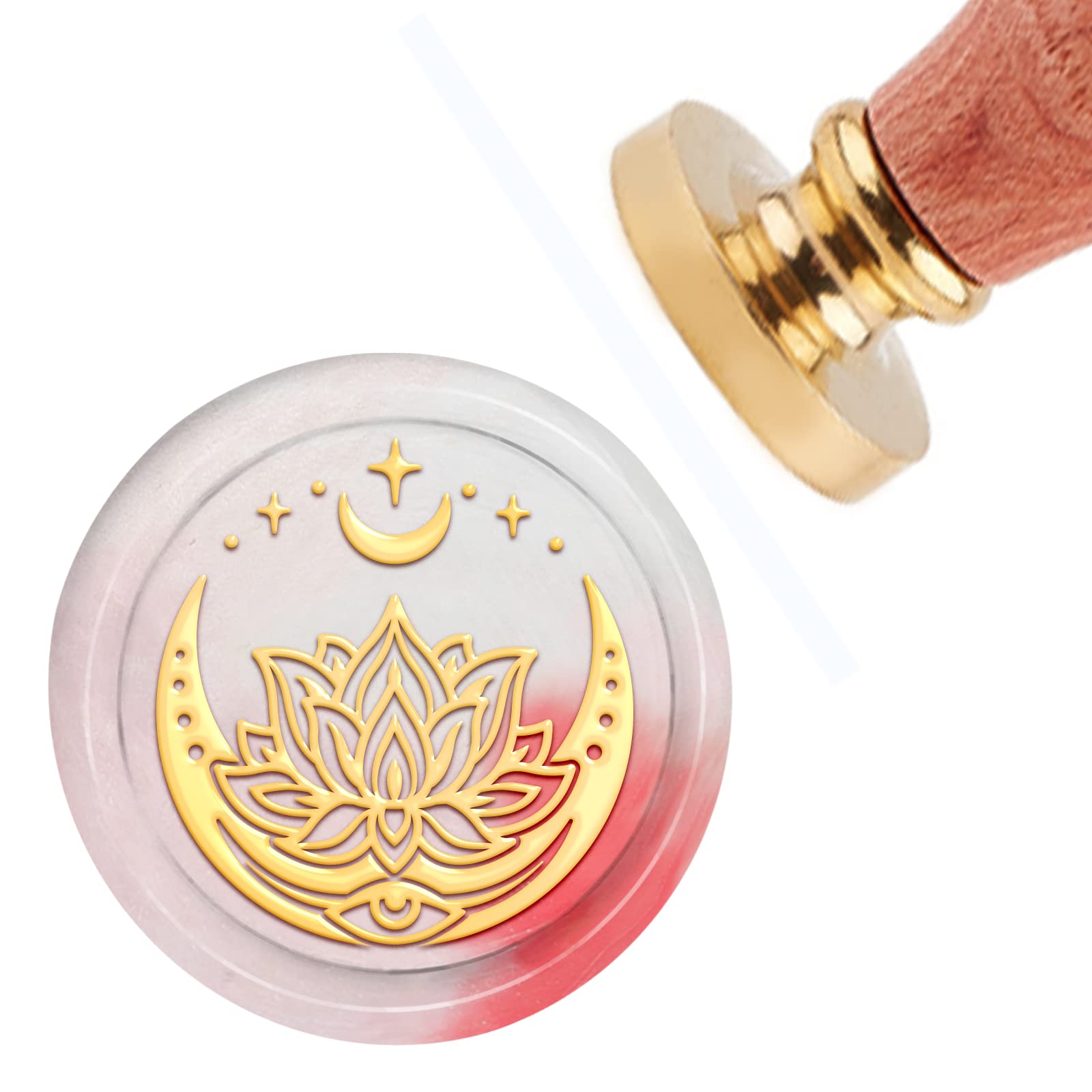 CRASPIRE Wax Seal Stamp Lotus & Moon 30mm(1.2inch) Brass Head with Removable Wooden Handle for Invitation Cards Gift