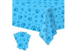 DUAIAI Paw Print Tablecloth, 3 Pack Large Size Plastic 54"x108" Dog Paw Print and Bone Sign Tablecloths, Cute Table Cover for Kids Boy Girl Dog Birthday Party Supplies- Blue