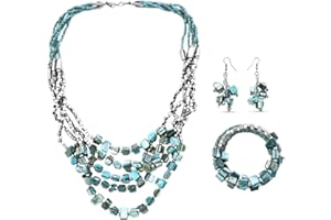 SHOP LC DELIVERING JOY Shop LC Costume Jewelry Set for Women Chunky Beaded Handmade Seed Bead Long Necklace Bracelet Earrings Set Boho Beach Summer Birthday Gifts for Women