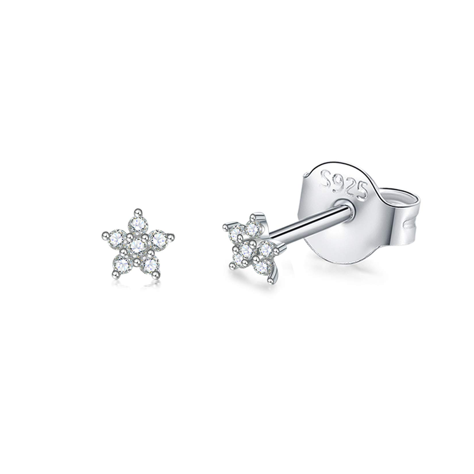 Silver Stud Earrings for Women Girls, Tiny Flower Stud Earrings Small 925 Sterling Silver Hypoallergenic Cubic Zirconia Helix Cartilage Earrings Piercing Sleeper Studs, 3mm — image 1
