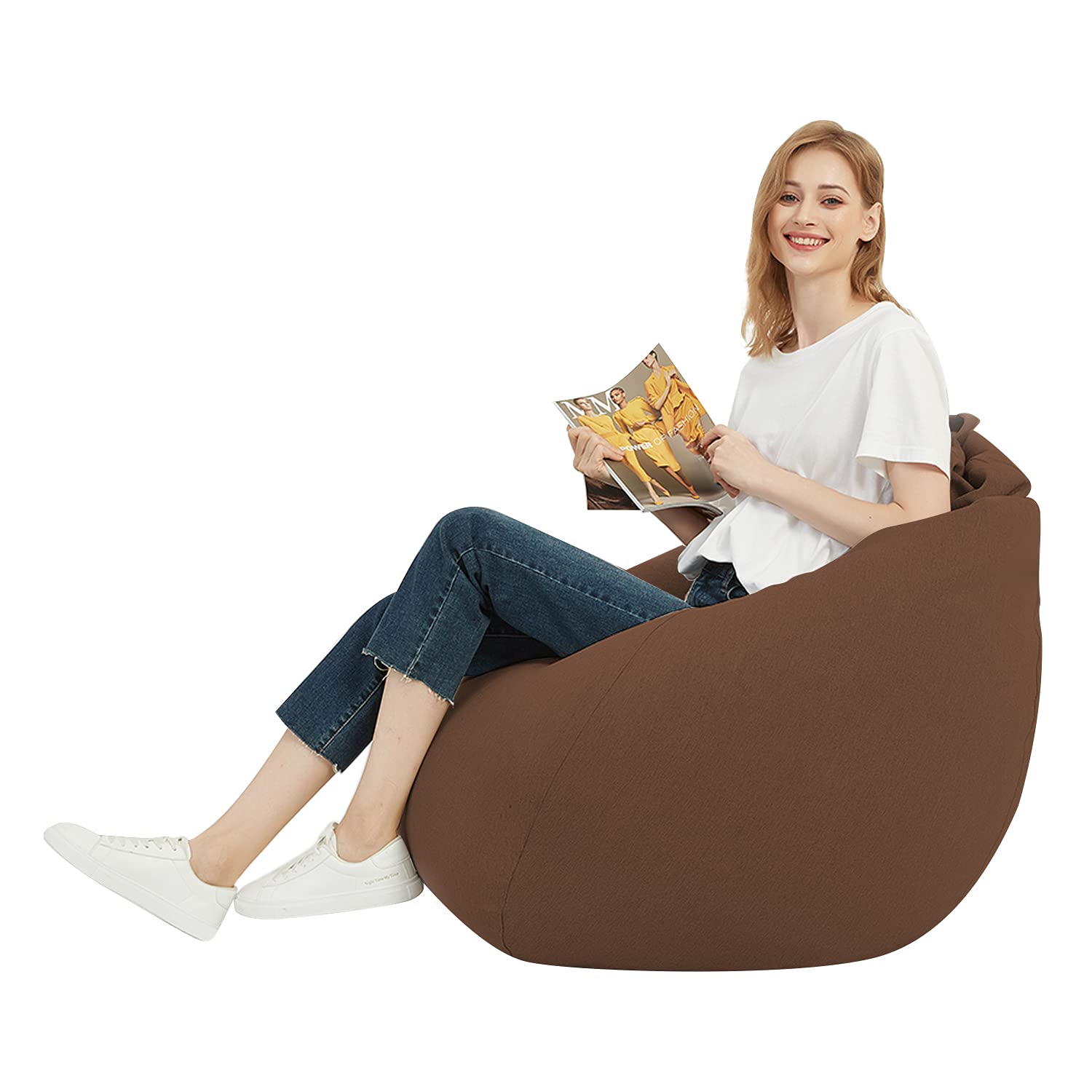 Langla-Shades Bean Bag Chair Cover, Indoor Outdoor Beanbag Seat Sofa without Filling, Deep Brown, 120cm x 120cm