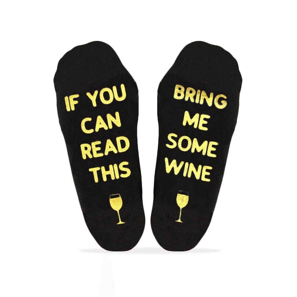 If You Can Read This Bring Me Some Wine Novelty Cotton Socks 2 Pairs Gift Idea for Wine Lovers, Birthdays, White Elephant, Wife, Husband or Best Friend Wine Socks