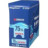 MagiCare Travel Hand Sanitizer Wipes, 10 Packs of 20 (200 pcs) - 75% Alcohol Wipes, Large - Sanitizing Hand Wipe for Car, Bag, Purse, Airplane, Travel Essentials - On-the-go Size Wet Wipe, Unscented