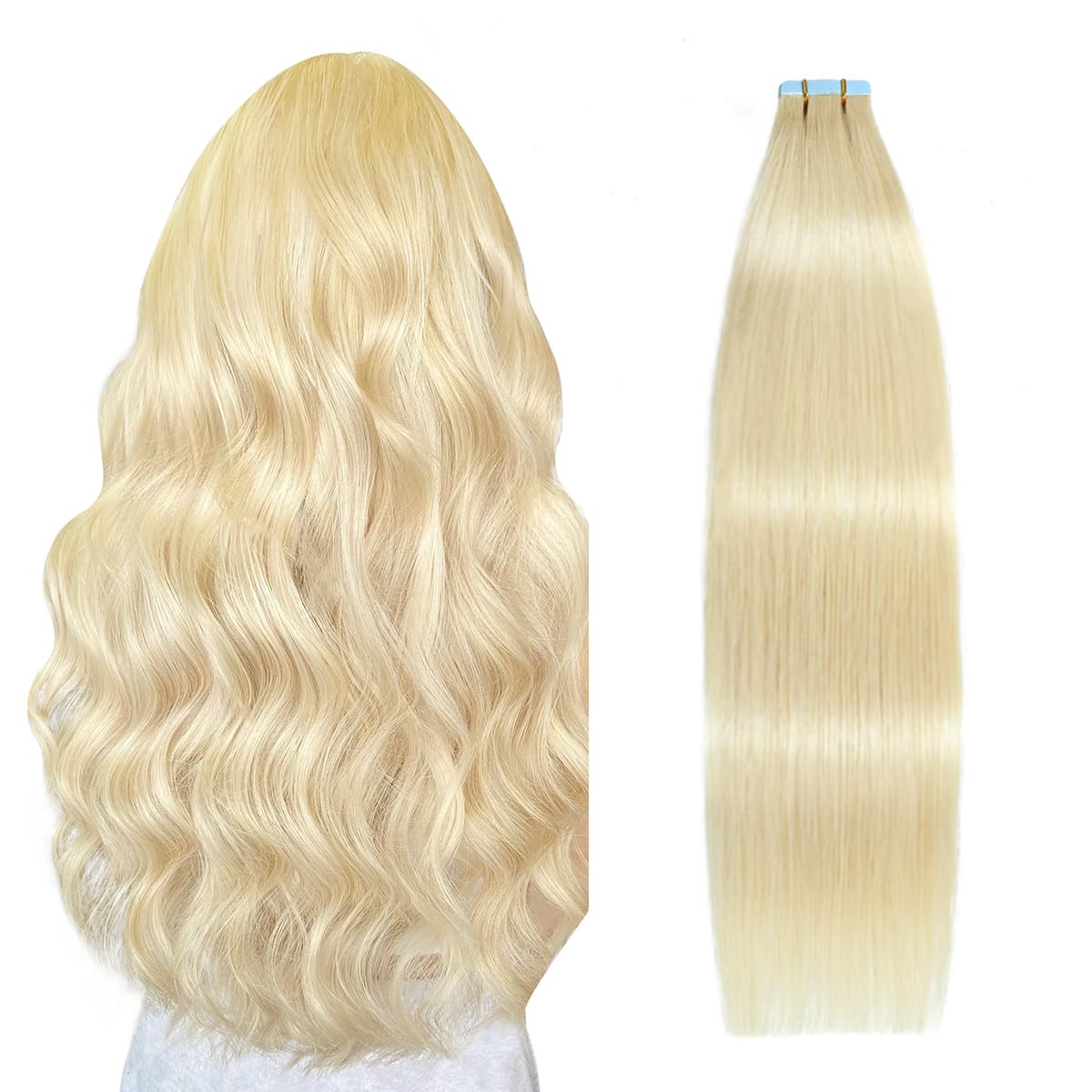 SUYYA Tape in Hair Extensions Human Hair 20 Pcs 40g Invisible Tape Hair Extensions Straight Seamless Skin Weft Tape Extensions Real Human Hair 12 Inches #613 Bleach Blonde — image 1