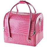 AW Crocodile Makeup Train Bag Handbag Case w/ Removable Tray Cosmetic Jewelry