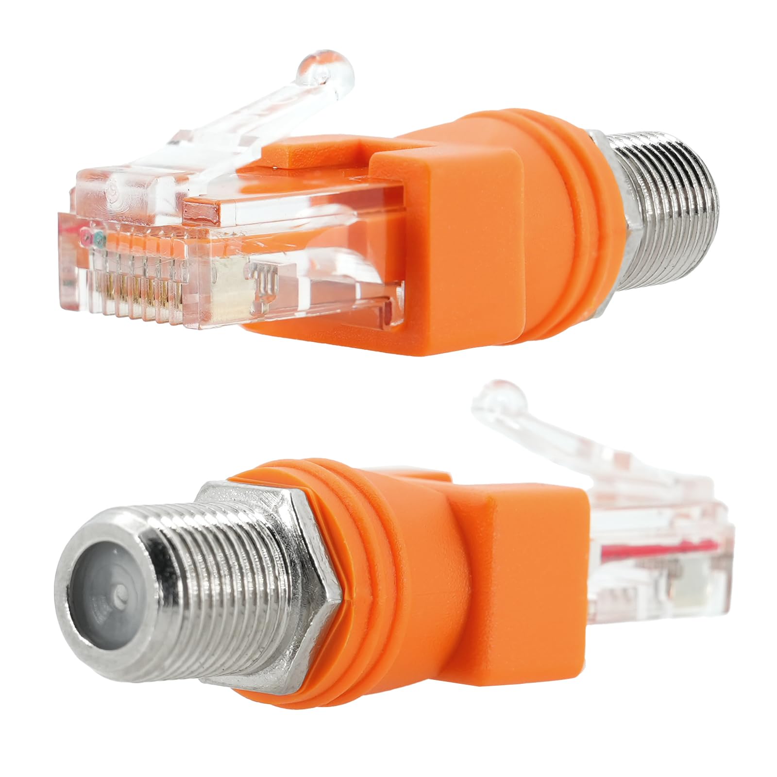 Elecbee 2-Pack RJ45 to F Coaxial Connector Adapter - RF to RJ45 Converter and Straight Connector for Line Tester and Finder