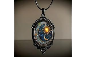 Gothic Sun & Moon Necklace for Women – Punk Style Glass Pendant with Vintage Lunar Cameo, Rope Chain Witch Jewelry with Elega