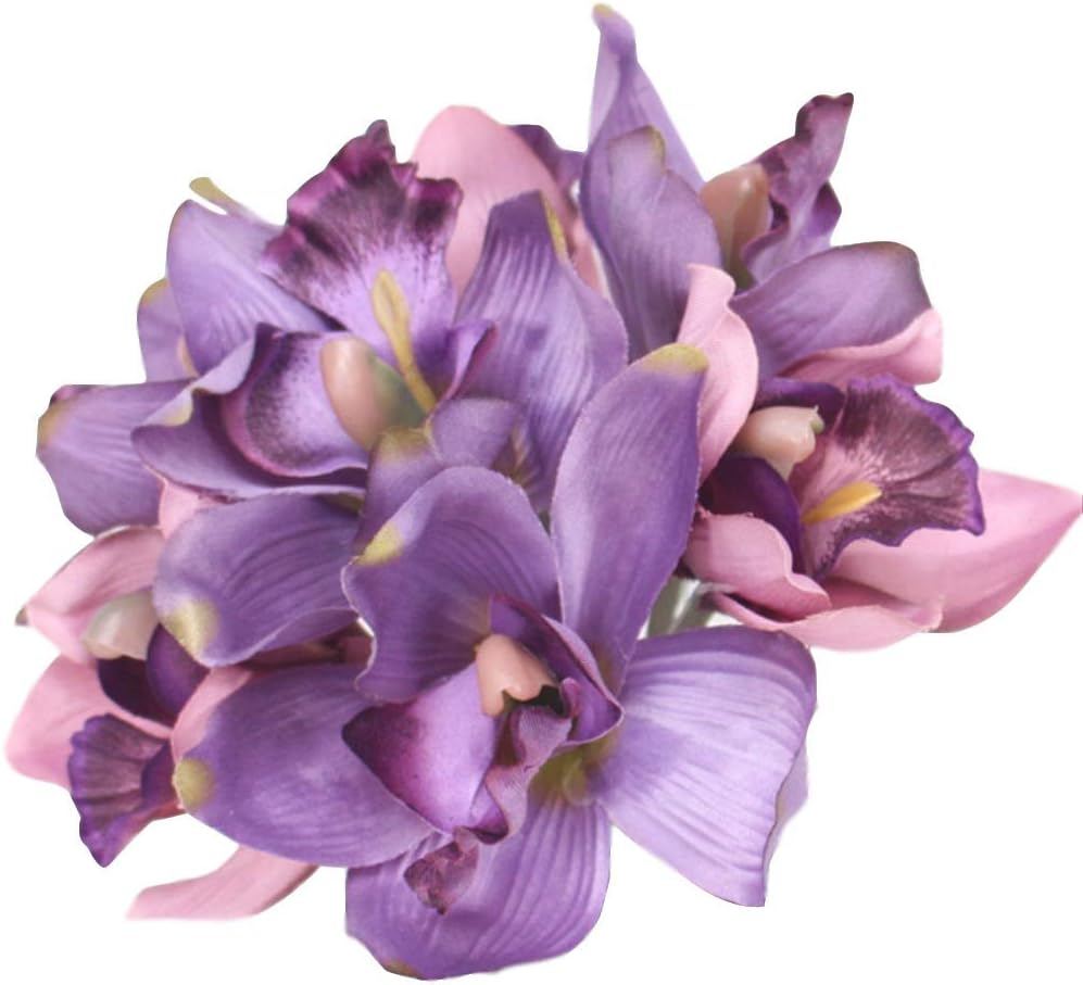YTHX - Flores artificiales con 7 orquídeas para novias, dama de honor