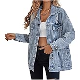LifeShe Women's long oversized denim jacket boyfriend ripped distressed jean jackets coat