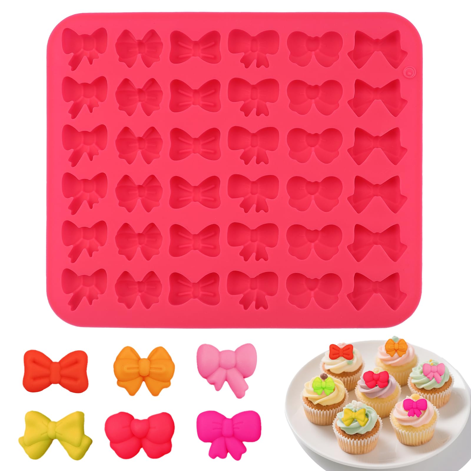 Photo 1 of 1 Pcs Mini Bow Chocolate Mold, 36 Cavities Square Bow Silicone Mold in 6 Shapes Butterfly Tie, Mini Bow Molds for DIY Gummy Cake Pops Ice Jelly Cookie Cupcake Wedding Birthday Party Baking Decorate