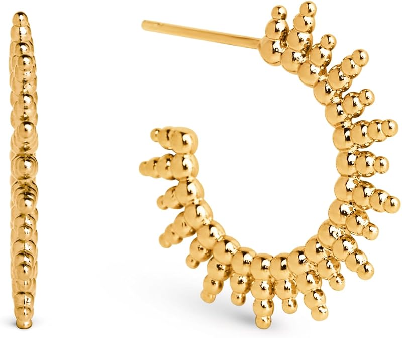 Singularu - brincos pebbles sun - brincos em latão com acabamento banhado a ouro 18 kt. - brincos de argola com fecho traseiro de parafuso - joias femininas