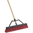 LIBMAN 827 Push Broom with Hard Polymer Support Brace, 24", Medium-Duty Bristles, Wood Handle