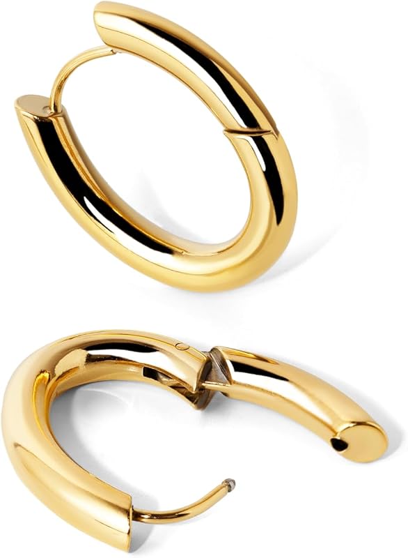- Brincos de samba. Aço com acabamento de banho em ouro 18Kt. Estilo minimalista de aro com fechamento Congo/Click. Joalharia Feminina