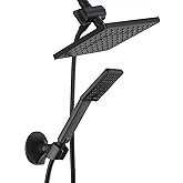BRIGHT SHOWERS Rain Shower Head with Handheld Spray, High Pressure Square Showerhead Combo with Rainfall & Handheld, Detachable Dual Shower with Anti-Clog Nozzles, 60" Hose, Matte Black