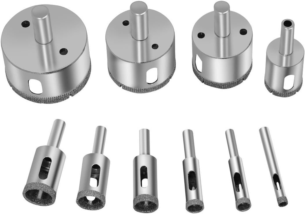 Robao Diamond Drill Bits 10 Pack 6-50mm Glass and Tile Hollow Core Drill Bits Extractor Remover Tools Hole Saws for glass, ceramics, porcelain, ceramic tile