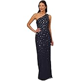 Adrianna Papell Womens One Shoulder Beaded Dress