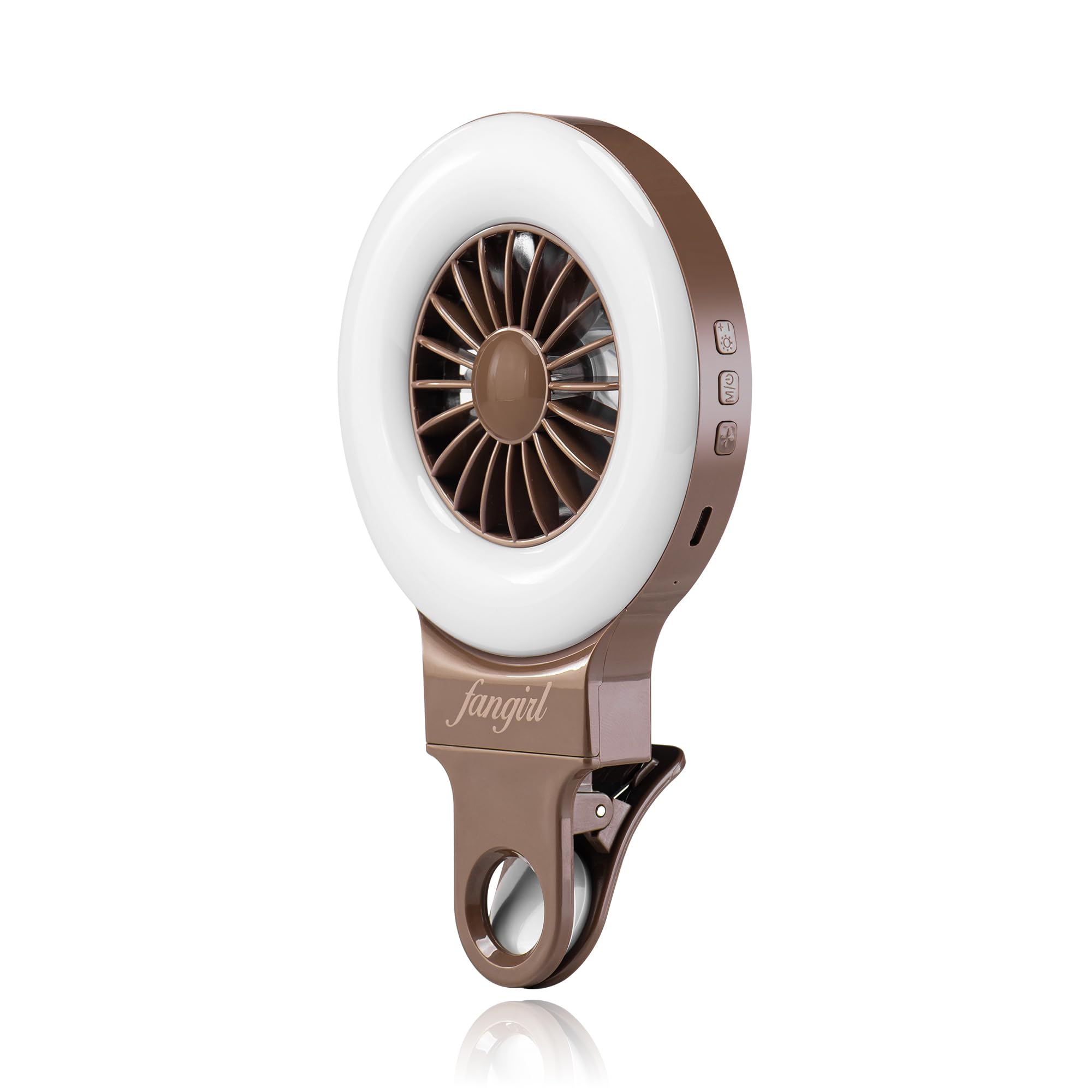 Fangirl by Remi: 2-in-1 Clip on Phone Fan and Selfie Ring Light (Brown)
