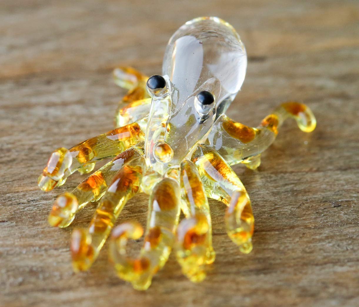 redchocol8® Handmade TINY Yellow Glass Octopus Gloss Miniature Little Garden Decor Ornament Colletable Gift Terrarium Decor