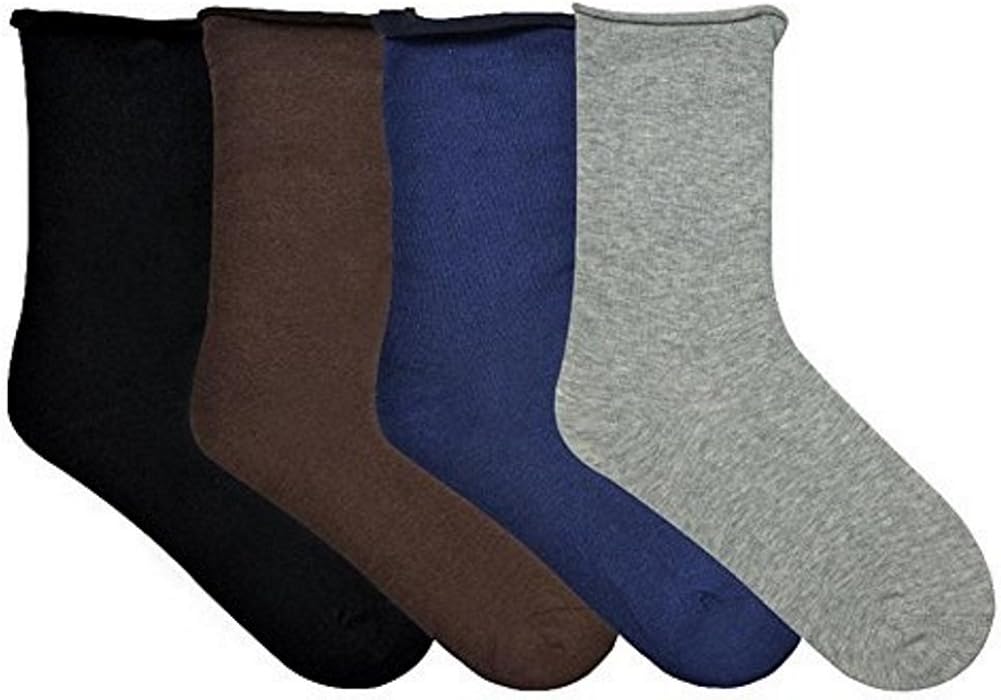 K. Bell Women's Relaxed Roll Top Crew Socks, 4 Pair (Black/Brown/Gray