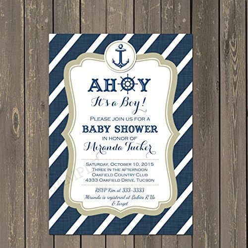 Nautical Anchor Baby Shower Invitation in Navy and Tan, Ahoy It's a Boy invitation, Preppy Baby Shower Invitation