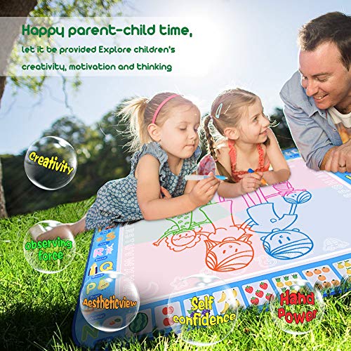 Large Magic Water Drawing Mat 38.5"x29.5" Learning Toys for 2 Year Olds Doodle Mat Painting Mat Toddler Girl Boy Toys Age 2 3 4 5 6 Gift Water Coloring Mat Kids Educational Toys Gift Box 4 Water Pens
