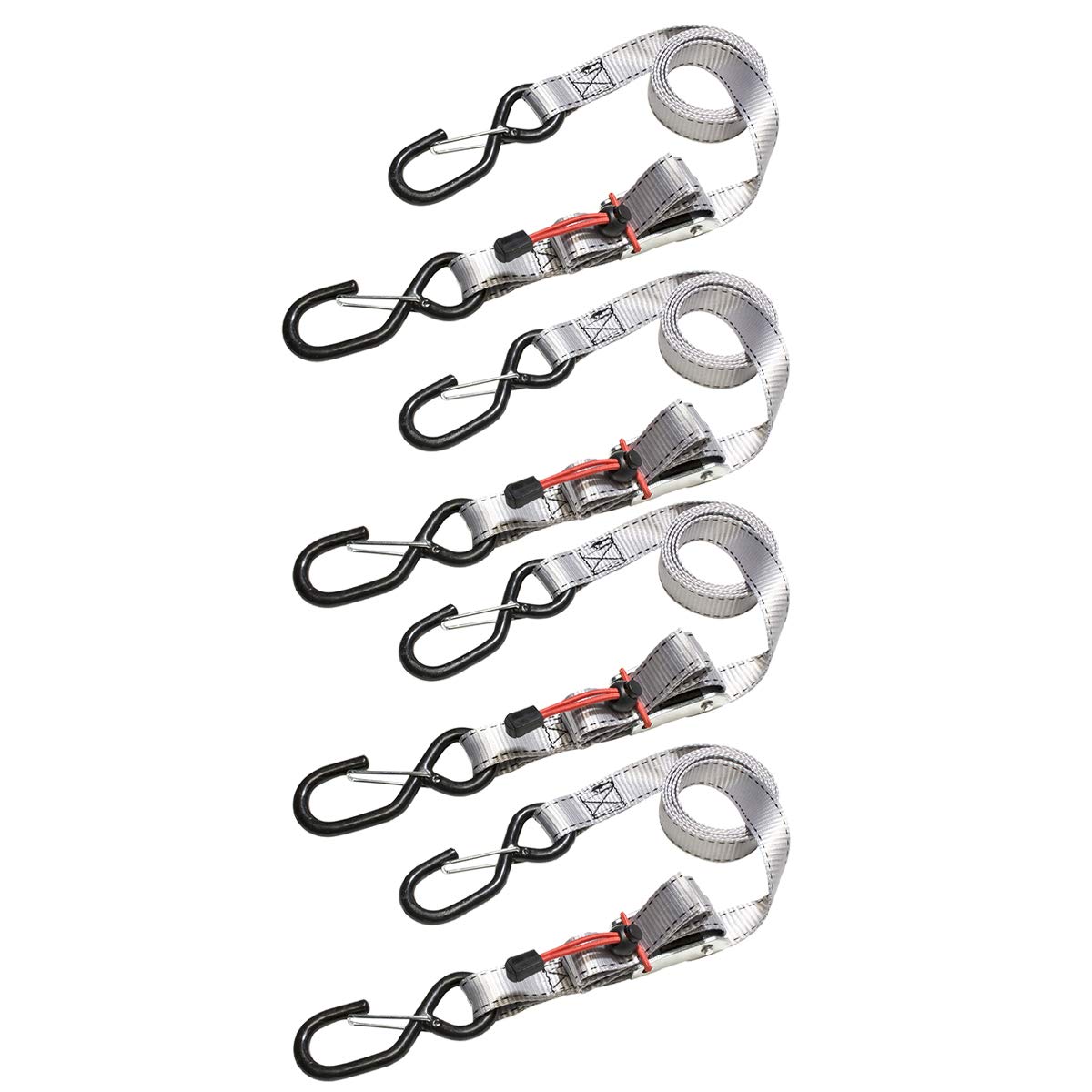 Master Lock 3062EURDAT Tie Down Strap with Hooks and Buckle, Grey, 1.80m x 25mm Straps, Pack of 4