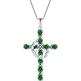 Vinoya Crown Cross Necklace for Women 925 Sterling Silver Pear Shaped Birthstone Necklace Cross with Rotatable Crown Pendant Fine Jewelry