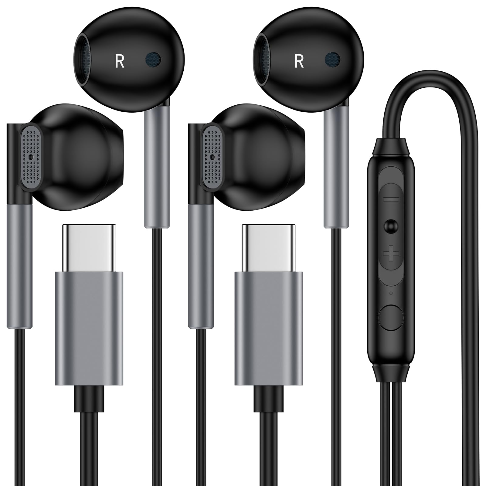 View 1 of 2 Pack USB C Earphones Wired Earbuds for Google Pixel 10 9a 9 Pro XL Fold Galaxy Z Fold7 Flip7 S25 Ultra S25 S24 A17 A16 A56 A15 iPhone 17 16e 16 Pro Max iPad Type C Headphones with Mic Volume Control
