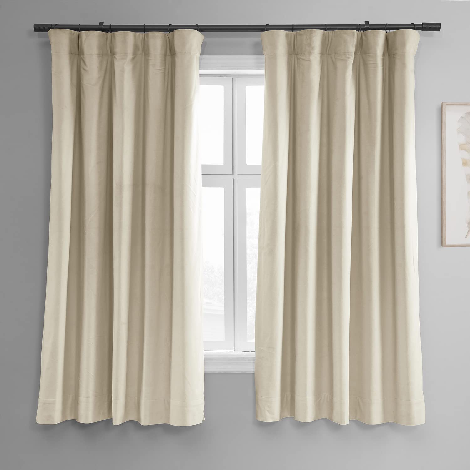 HPD Half Price Drapes Signature Velvet Thermal Blackout Curtains for Living Room 63 Inch Long (1 Panel) Rod Pocket Insulated Blackout Curtains for Bedroom Window Curtains, 50W x 63L, Alabaster Beige — image 1